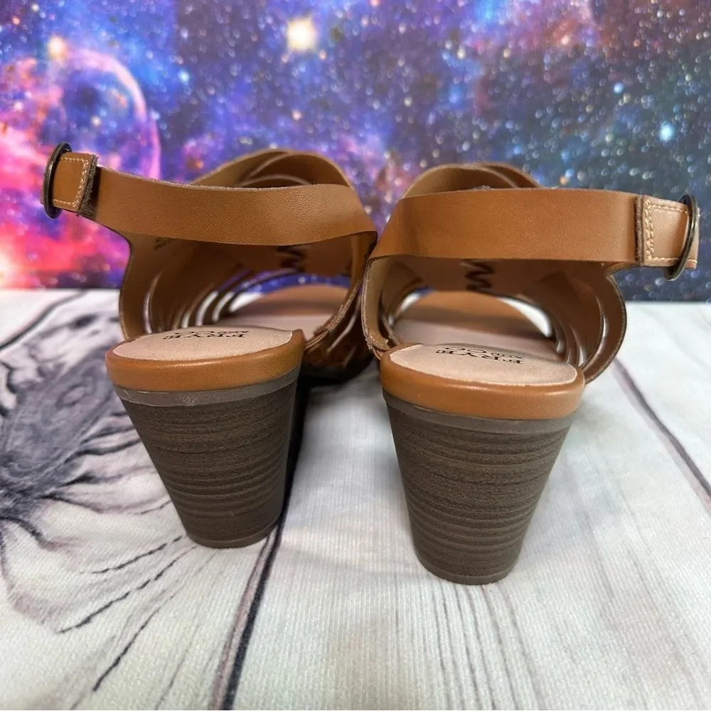 Frye and Co Sandals Womens Sz 11‎ Brown Galia Block Heel Vegan Leather Shoes